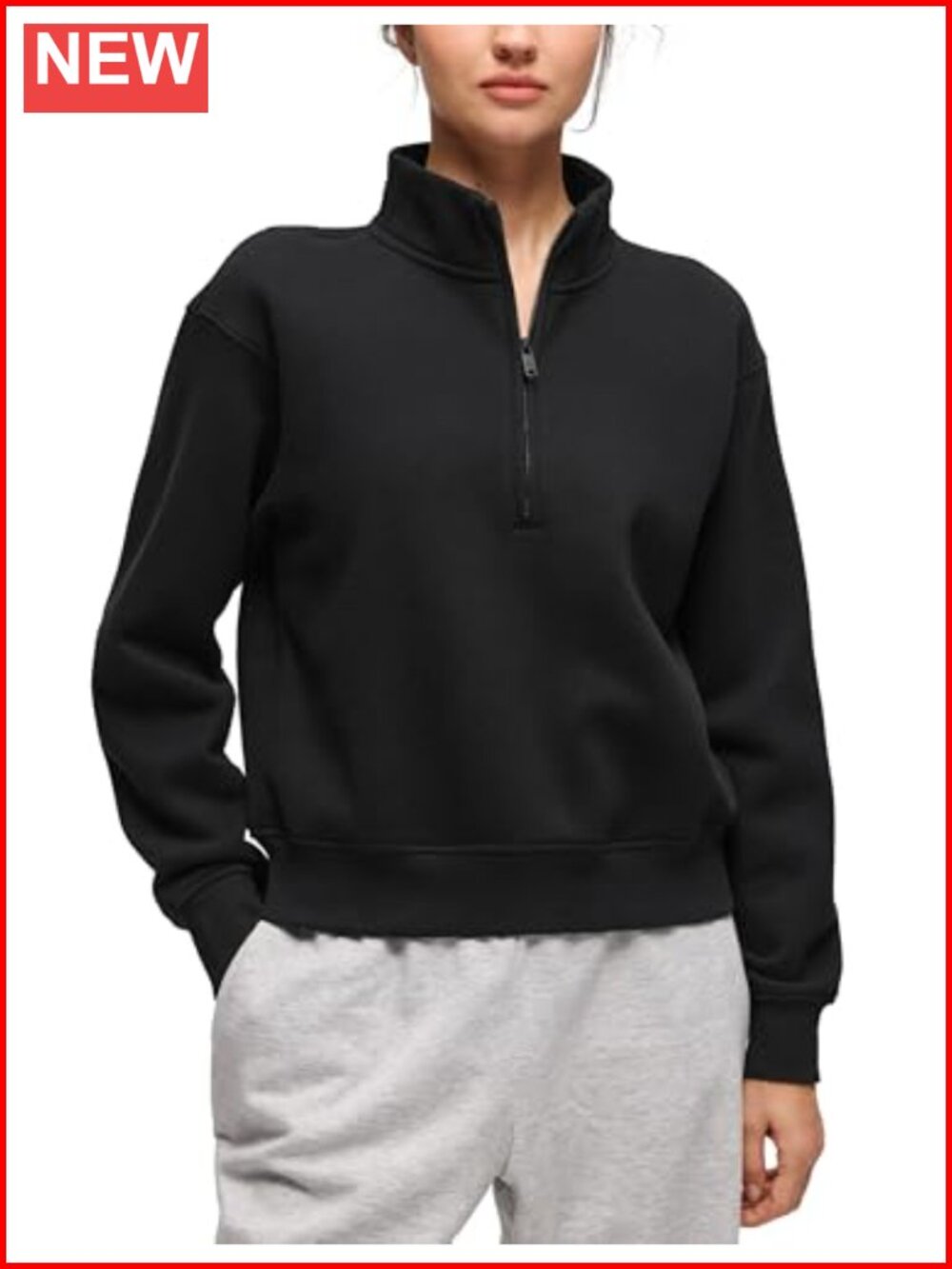 Fleece Lined Half Zip Sweatshirt Cotton Blend Funnel Neck Pullover
